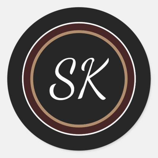 Sticker Rond Élégant Mélange Brown Noir Professionnel Monogramm (Devant)