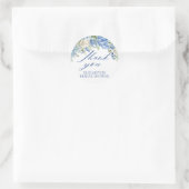 Sticker Rond Élégant Merci à script floral Hydrangea bleu (Sac)