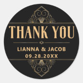 Sticker Rond Élégant Merci Art déco Mariage (Devant)
