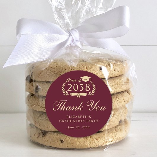 Sticker Rond Élégant Merci Bourgogne d'or