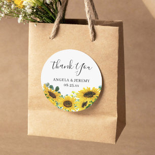 Sticker Rond Élégant Merci chic de tournesol Eucalyptus