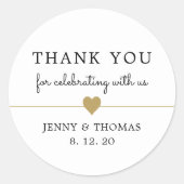 Sticker Rond Élégant Merci Cœur en Or Faux Blanc Propre (Devant)