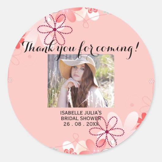 Sticker Rond Élégant MERCI Corail POUR VENIR ! Fête des mariées (Devant)