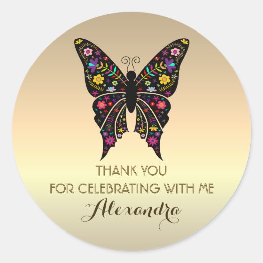 Sticker Rond Elégant Merci d'anniversaire d'or (Devant)