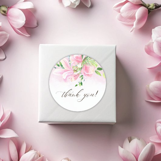 Sticker Rond Elégant Merci d'aquarelle rose Magnolia