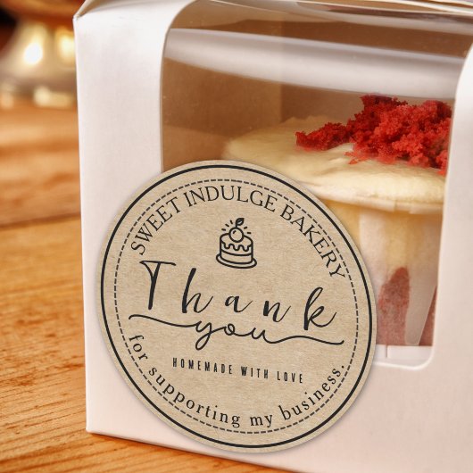 Sticker Rond Élégant Merci de boulangerie rustique Kraft