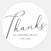 Sticker Rond Élégant Merci de calligraphie noir et blanc (Devant)