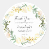 Sticker Rond Élégant Merci de Fête des mariées Rose blanche (Devant)