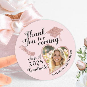 Sticker Rond Élégant Merci de graduation de photo rose pâle