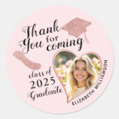 Sticker Rond Élégant Merci de graduation de photo rose pâle (Devant)