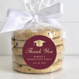 Sticker Rond Élégant Merci de la Bourgogne Red Gold Graduation