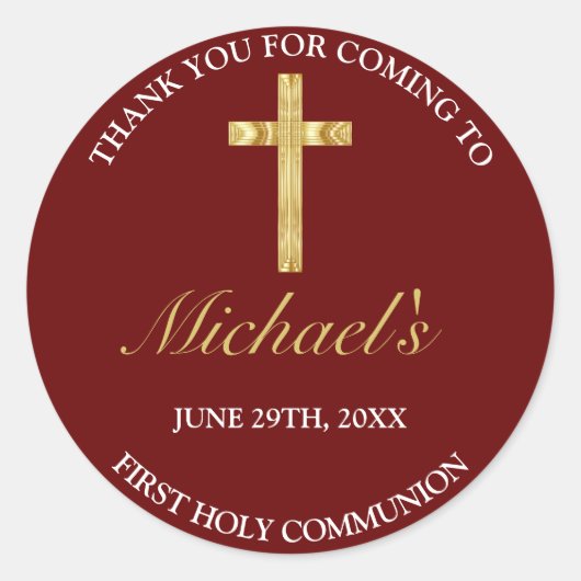 Sticker Rond Elégant Merci de la première communion de la Croix (Devant)