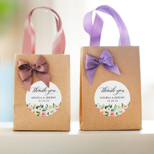 Sticker Rond Élégant Merci de Mariage rose pâle rose