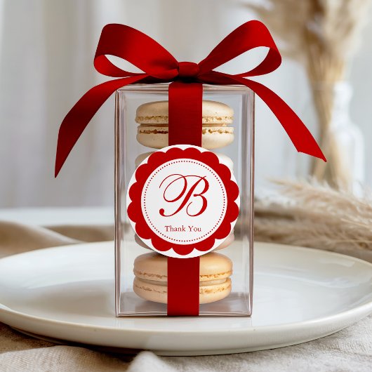 Sticker Rond Élégant Merci de monogramme rouge à bascule