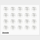 Sticker Rond Élégant Merci de script | Mariage noir et blanc (Feuille)