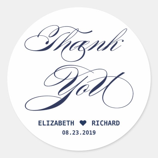 Sticker Rond Élégant Merci de script Mariage personnalisé (Devant)
