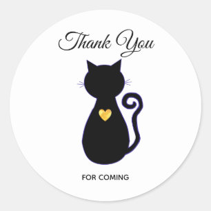 Sticker Rond Élégant Merci en silhouette de chat noir