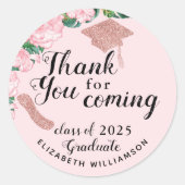 Sticker Rond Élégant Merci Floral Blush Pink Graduation (Devant)