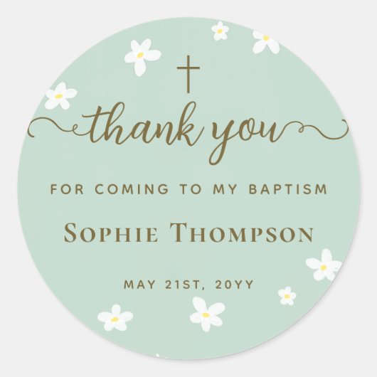 Sticker Rond Élégant Merci floral moderne chic vert marguerite (Devant)