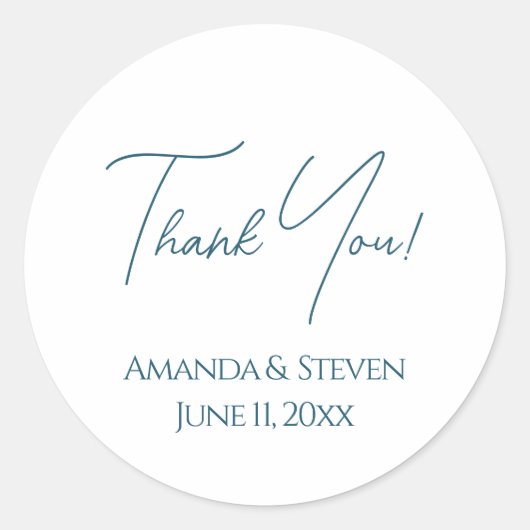 Sticker Rond Élégant Merci Mariage bleu (Devant)