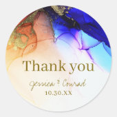 Sticker Rond Elégant Merci Mariage bleu orange (Devant)