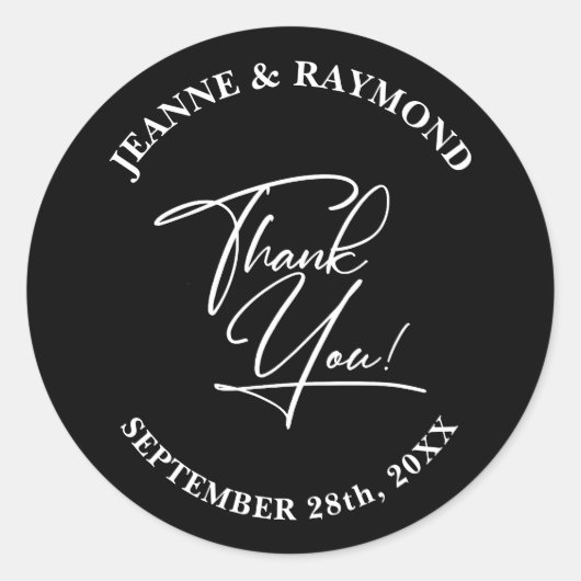 Sticker Rond Élégant Merci Mariage de calligraphie noir (Devant)