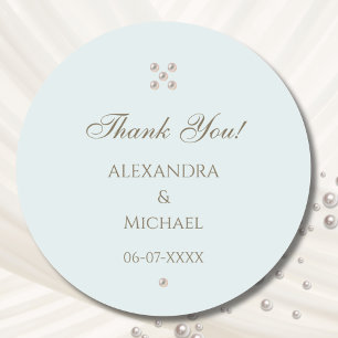 Sticker Rond Elégant Merci Mariage Dusty Blue Pearl