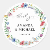 Sticker Rond Élégant Merci Mariage Fleur sauvage (Devant)