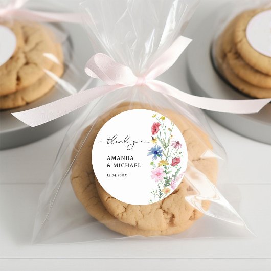 Sticker Rond Élégant Merci Mariage Fleur sauvage