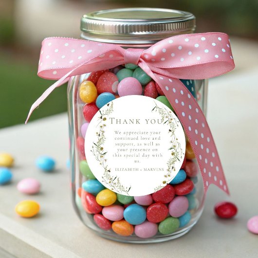 Sticker Rond Élégant Merci Mariage Fleur sauvage Olive