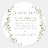 Sticker Rond Élégant Merci Mariage Fleur sauvage Olive (Devant)
