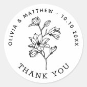 Sticker Rond Elégant Merci Mariage Floral. Nettoyage minimal (Devant)