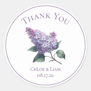 Sticker Rond Élégant Merci Mariage Lilac Flower
