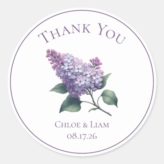 Sticker Rond Élégant Merci Mariage Lilac Flower (Devant)