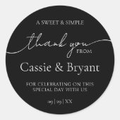 Sticker Rond Élégant Merci Mariage moderne noir et blanc (Devant)