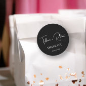 Sticker Rond Élégant Merci Mariage noir et blanc