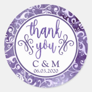 Sticker Rond Élégant Merci Mariage pourpre