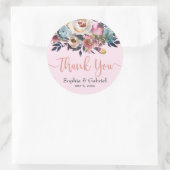 Sticker Rond Elégant Merci Mariage rose bleu rose (Sac)