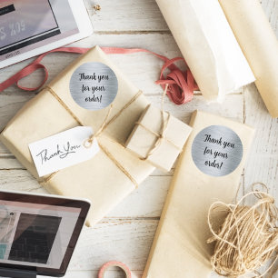 Sticker Rond Élégant Merci métallique en argent