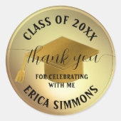 Sticker Rond Élégant Merci Or Graduation Script (Devant)