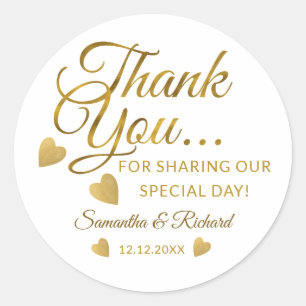 Sticker Rond Elégant Merci Or Personnalisé Mariage Fête Favoris