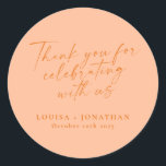 Sticker Rond Élégant Merci personnalisé Script tendance Peach<br><div class="desc">Élégant Sticker Rond Merci Personnalisé</div>