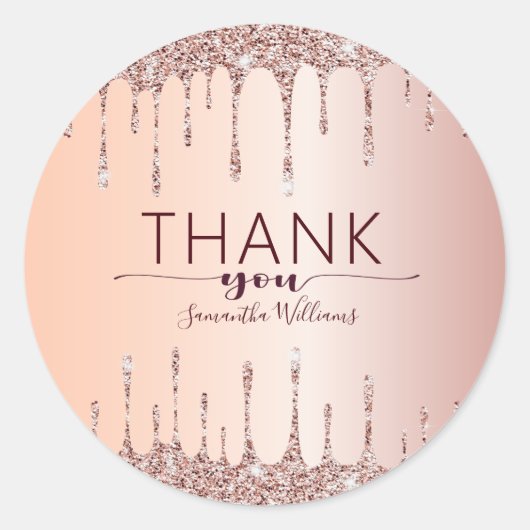 Sticker Rond Élégant Merci Rose Gold Parties scintillant Drives (Devant)