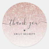 Sticker Rond Élégant Merci Rose Parties scintillant or (Devant)
