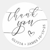 Sticker Rond Élégant Merci Script Coeur Mariage Faveur (Devant)