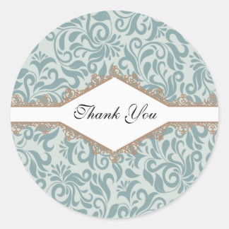 Sticker Rond Elégant Merci vert dentelle Brocade Flourish
