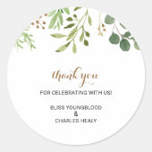 Sticker Rond Elégant Merci vert feuille Eucalyptus Favoriser (Devant)