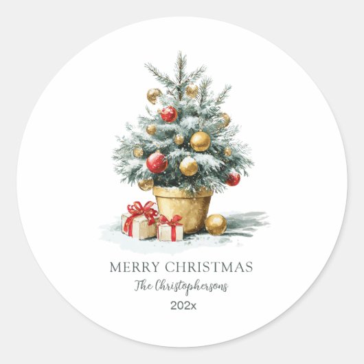 Sticker Rond Elegant Merry Christmas Tree (Devant)