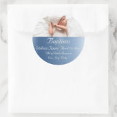 Sticker Rond Élégant Métallic Bleu Nom Bébé Garçon Baptême (Sac)