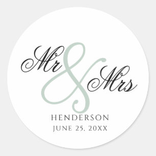 Sticker Rond Élégant Minimal Mariage M. et Mme.